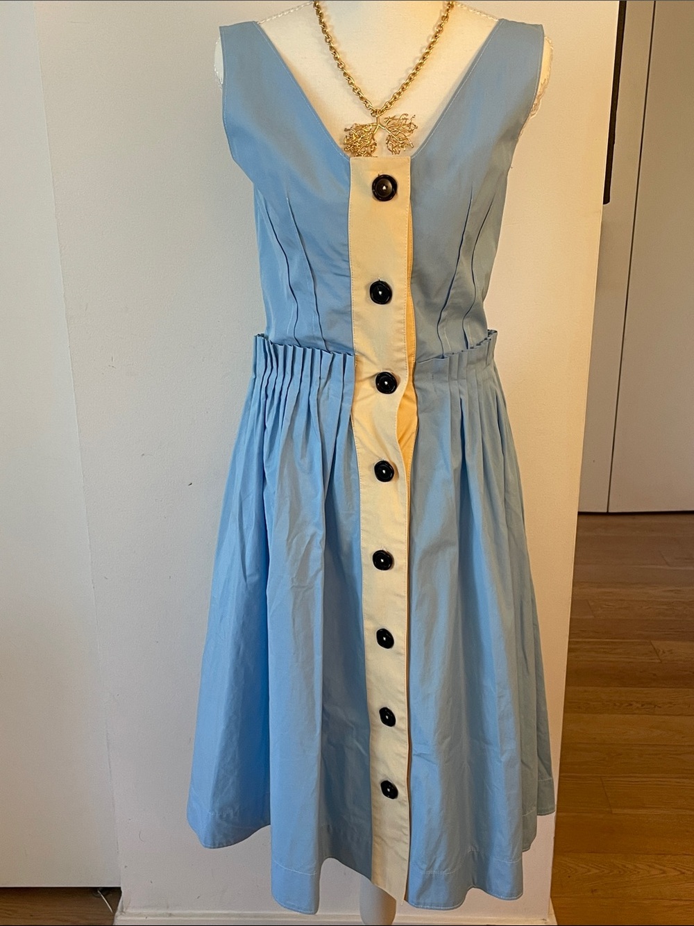 Marni Sky Blue Button Front Midi Dress Sleeveless Cotton Poplin EU M - Picture 8 of 10